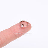 Implant Grade Titanium Rose Gold Teardrop Sparkle Multi-Gem Rimmed Seamless Clicker Hoop Ring-Clear Gem
