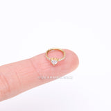 Implant Grade Titanium Golden Heart Sparkle Multi-Gem Rimmed Seamless Clicker Hoop Ring-Clear Gem