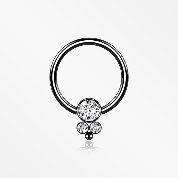Blackline Royal Bali Sparkle Beaded Steel Captive Bead Ring-Clear Gem