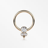 Rose Gold Royal Bali Sparkle Beaded Steel Captive Bead Ring-Clear Gem