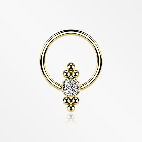 Golden Royal Bali Essence Beaded Steel Captive Bead Ring-Clear Gem