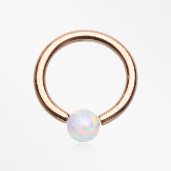 Rose Gold Fire Opal Basic Bendable Twist Hoop Ring-White