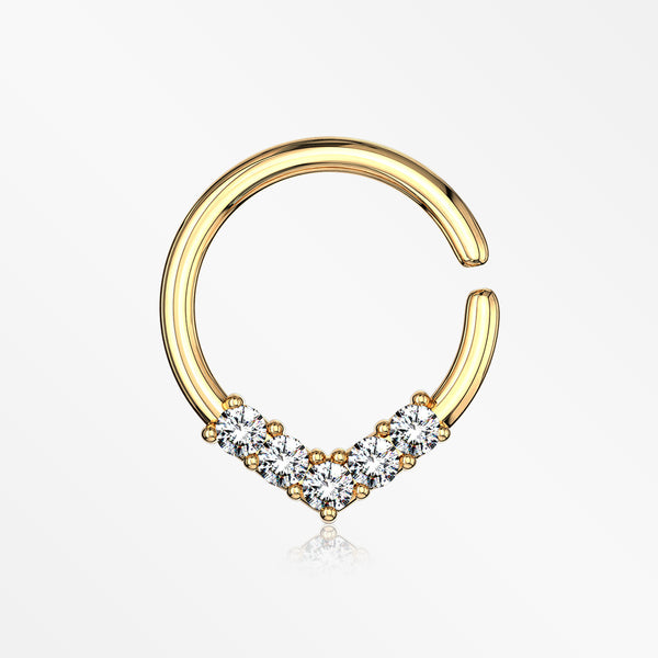 Golden Brilliant Sparkle Chevron Bendable Hoop Ring-Clear