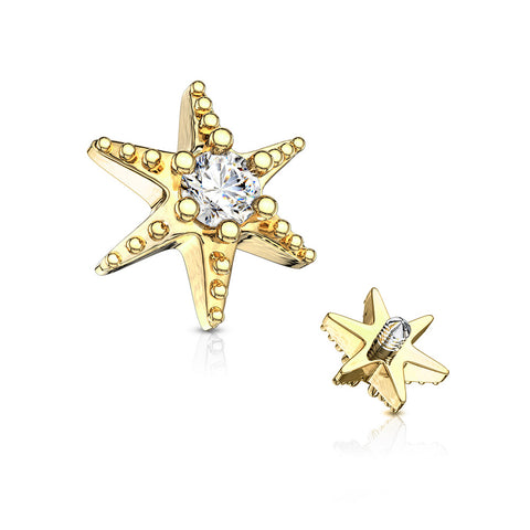 Golden Sparkle Polaris Star Dermal Anchor Top-Clear