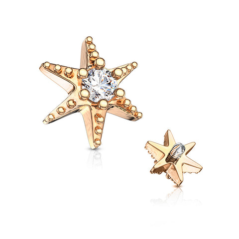 Rose Gold Sparkle Polaris Star Dermal Anchor Top-Clear