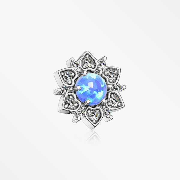 Fire Opal Flower Love Sparkle Dermal Anchor Top-Blue Opal