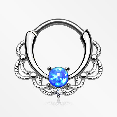 Fire Opal Sparkle Turan Clicker Hoop Ring-Blue Opal