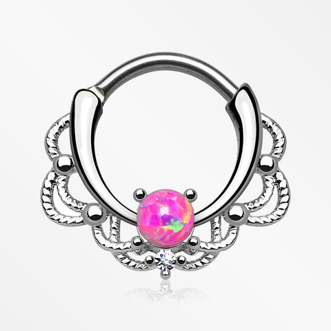 Fire Opal Sparkle Turan Clicker Hoop Ring-Pink Opal