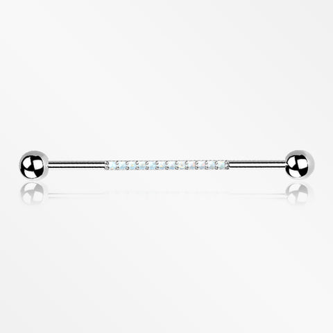 Implant Grade Titanium Sparkle Lined Fire Opal Industrial Barbell-White Opal
