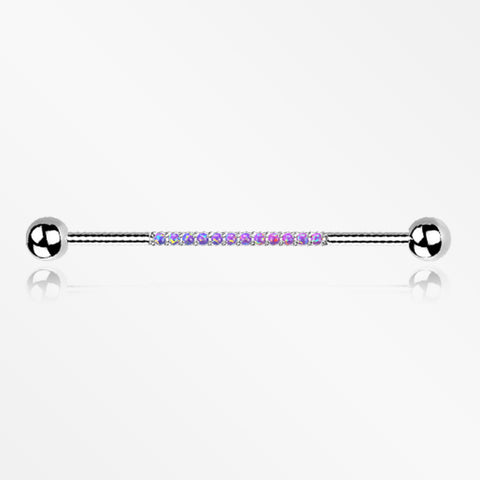 Implant Grade Titanium Sparkle Lined Fire Opal Industrial Barbell-Purple Opal