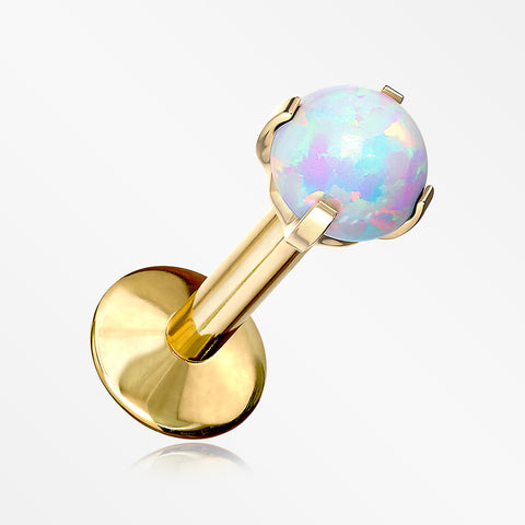 Implant Grade Titanium Golden Internally Threaded Fire Opal Sparkle Prong Set Labret-White Opal