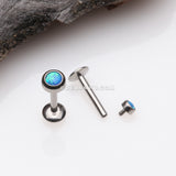 Implant Grade Titanium Fire Opal Bezel Set Top Internally Threaded Labret-Blue Opal