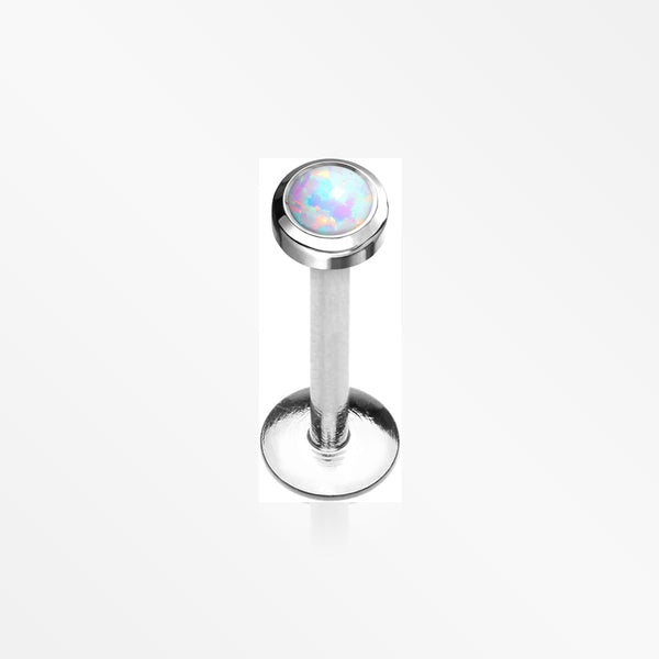 Implant Grade Titanium Fire Opal Bezel Set Top Internally Threaded Labret-White Opal