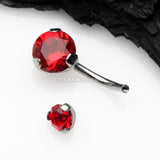 Detail View 3 of Implant Grade Titanium Internally Threaded Prong Set Belly Button Ring-Red