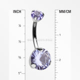Detail View 1 of Implant Grade Titanium Internally Threaded Prong Set Belly Button Ring-Tanzanite