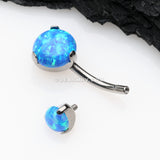 Detail View 3 of Implant Grade Titanium Internally Threaded Opal Prong Belly Button Ring-Blue Opal