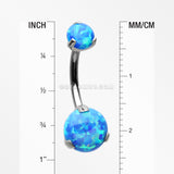 Detail View 1 of Implant Grade Titanium Internally Threaded Opal Prong Belly Button Ring-Blue Opal