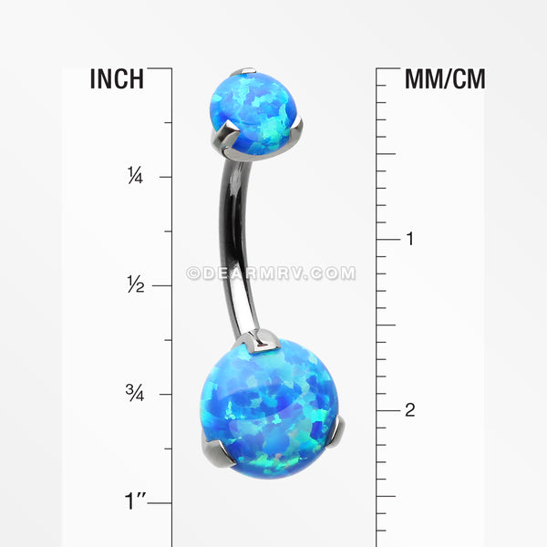 Detail View 1 of Implant Grade Titanium Internally Threaded Opal Prong Belly Button Ring-Blue Opal