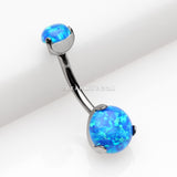 Detail View 2 of Implant Grade Titanium Internally Threaded Opal Prong Belly Button Ring-Blue Opal