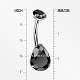 Detail View 1 of Implant Grade Titanium Internally Threaded Teardrop Prong Set Belly Button Ring-Black