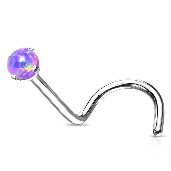 Implant Grade Titanium Fire Opal Prong Set Top Nose Screw Ring-Purple Opal