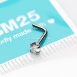Implant Grade Titanium Round Prong Set Sparkle Gem Top L-Shaped Nose Ring-Clear