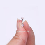 Implant Grade Titanium Prong Set Gem Sparkles Internally Threaded Curved Barbell-Pink