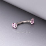 Implant Grade Titanium Prong Set Gem Sparkles Internally Threaded Curved Barbell-Pink