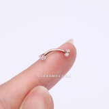 Implant Grade Titanium Rose Gold Prong Set Gem Sparkles Internally Threaded Curved Barbell-Clear Gem
