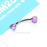 Detail View 4 of Implant Grade Titanium Amethyst Stone Ball Claw Prong Internally Threaded Curved Barbell