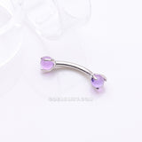 Detail View 1 of Implant Grade Titanium Amethyst Stone Ball Claw Prong Internally Threaded Curved Barbell