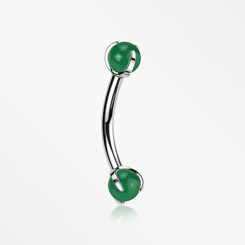 Implant Grade Titanium Green Jade Stone Ball Claw Prong Internally Threaded Curved Barbell
