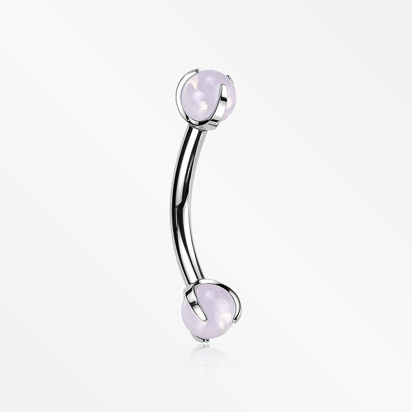Implant Grade Titanium Pink Opalite Stone Ball Claw Prong Internally Threaded Curved Barbell