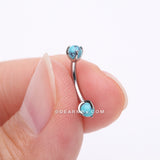 Detail View 2 of Implant Grade Titanium Turquoise Stone Ball Claw Prong Internally Threaded Curved Barbell
