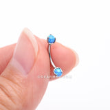 Detail View 2 of Implant Grade Titanium Fire Opal Ball Claw Prong Set Internally Threaded Curved Barbell-Blue Opal