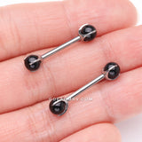 Detail View 2 of A Pair of Implant Grade Titanium Black Onyx Stone Ball Claw Prong Internally Threaded Nipple Barbell
