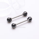 Detail View 1 of A Pair of Implant Grade Titanium Black Onyx Stone Ball Claw Prong Internally Threaded Nipple Barbell