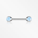 A Pair of Implant Grade Titanium Opalite Stone Ball Claw Prong Internally Threaded Nipple Barbell