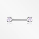 A Pair of Implant Grade Titanium Pink Opalite Stone Ball Claw Prong Internally Threaded Nipple Barbell