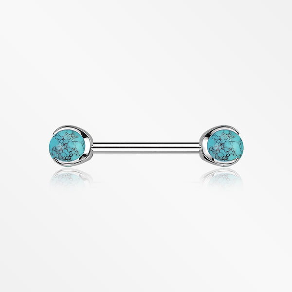A Pair of Implant Grade Titanium Turquoise Stone Ball Claw Prong Internally Threaded Nipple Barbell
