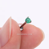 Detail View 2 of Implant Grade Titanium Green Jade Stone Ball Claw Prong Internally Threaded Flat Back Labret