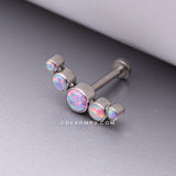 Implant Grade Titanium Journey Fire Opal Curve Top Internally Threaded Flat Back Stud Labret-Purple Opal