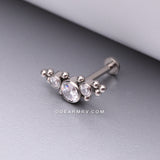 Implant Grade Titanium Sparkle Arc Bali Beads Top Internally Threaded Flat Back Stud Labret-Clear Gem