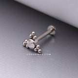 Implant Grade Titanium Sparkle Trinity Bali Beads Top Internally Threaded Flat Back Stud Labret-Clear Gem
