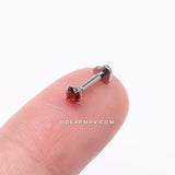 Detail View 2 of Implant Grade Titanium Prong Gem Sparkle Internally Threaded Heart Back Labret-Red