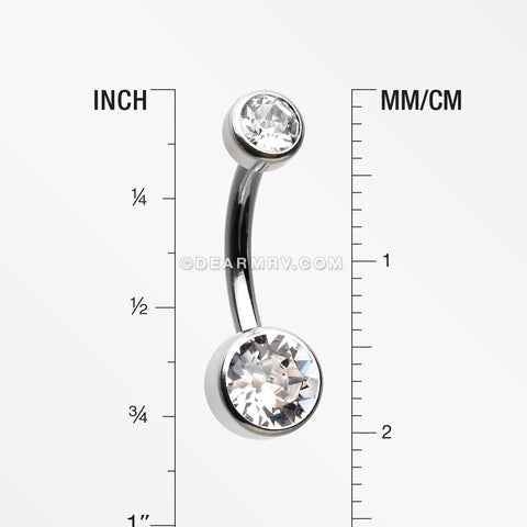 Detail View 1 of Implant Grade Titanium Internally Threaded Bezel Set Gem Belly Button Ring-Clear Gem