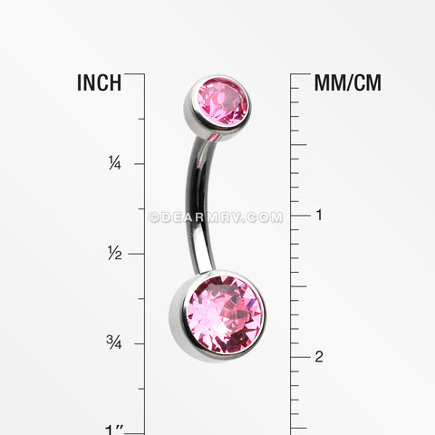 Detail View 1 of Implant Grade Titanium Internally Threaded Bezel Set Gem Belly Button Ring-Pink