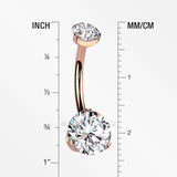 Detail View 1 of Implant Grade Titanium Rose Gold Internally Threaded Prong Set Belly Button Ring-Clear Gem