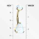 Detail View 1 of Implant Grade Titanium Golden Internally Threaded Teardrop Opal Prong Belly Button Ring-White Opal