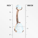 Detail View 1 of Implant Grade Titanium Rose Gold Internally Threaded Teardrop Opal Prong Belly Button Ring-White Opal
